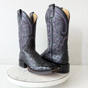 Rod Patrick Mens Cowboy Boots 10.5AAA Black Ostrich Leather Western Square Toe